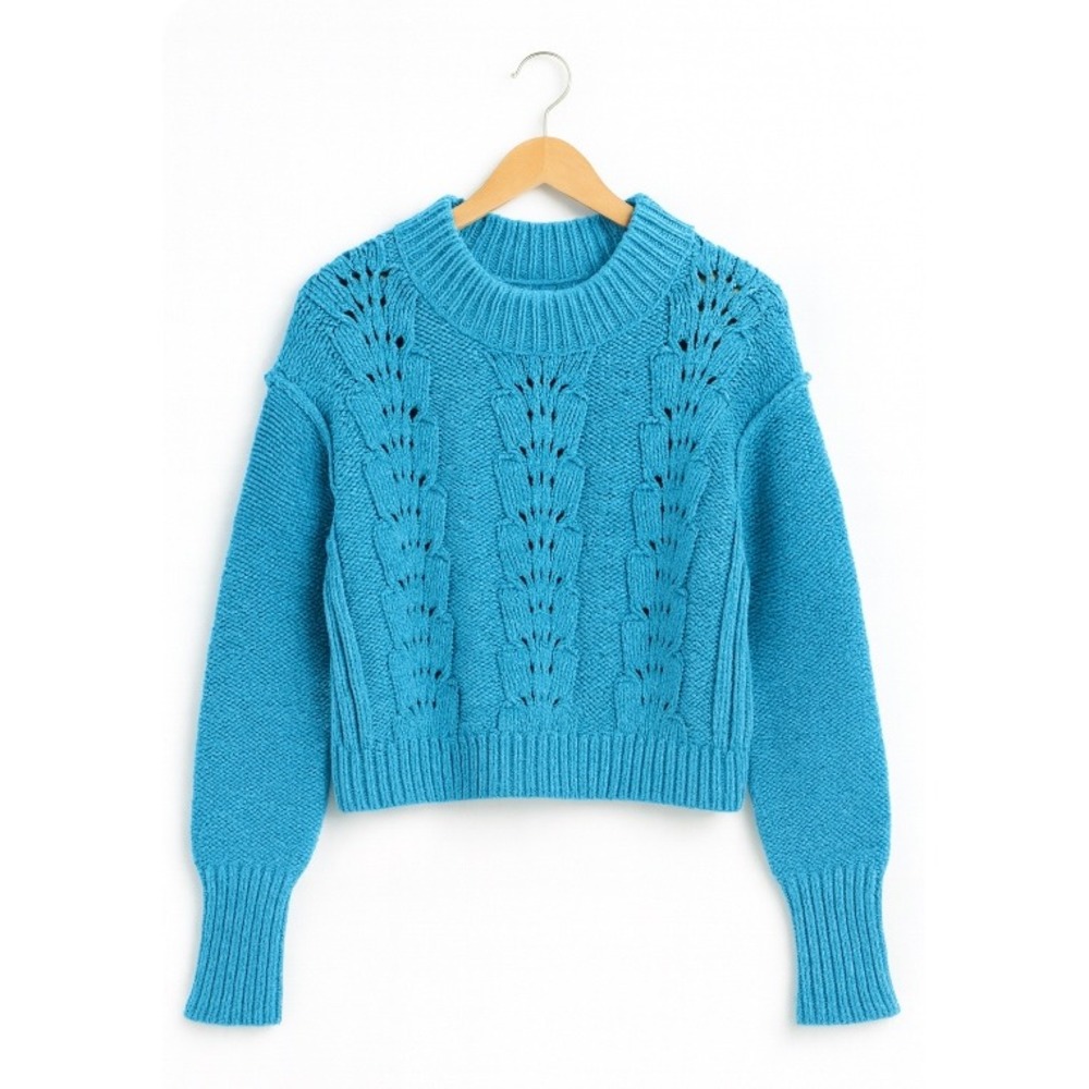 Free People Blue Knit Cable Stitch Cropped Sweater Women's Small
